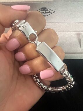 925 STERLING SILVER MENS CHUNKY HEAVY SOLID ID BRACELET. Designer. WOW!!